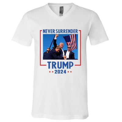 Trump Speech Fist In The Air Pennsylvania Trump 24 Never Surrender Trump Rushed V-Neck T-Shirt