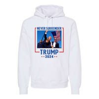 Trump Speech Fist In The Air Pennsylvania Trump 24 Never Surrender Trump Rushed Premium Hoodie