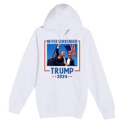 Trump Speech Fist In The Air Pennsylvania Trump 24 Never Surrender Trump Rushed Premium Pullover Hoodie