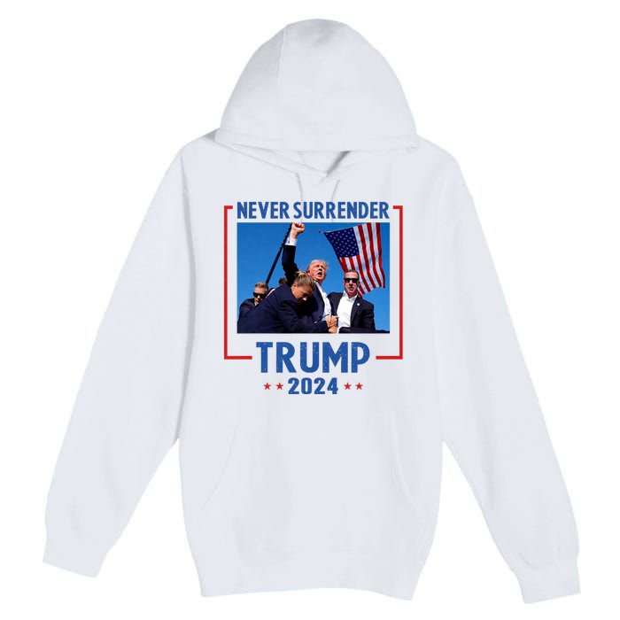 Trump Speech Fist In The Air Pennsylvania Trump 24 Never Surrender Trump Rushed Premium Pullover Hoodie