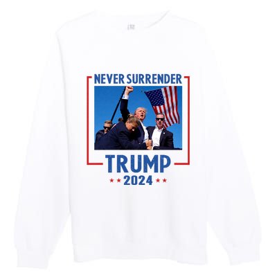 Trump Speech Fist In The Air Pennsylvania Trump 24 Never Surrender Trump Rushed Premium Crewneck Sweatshirt