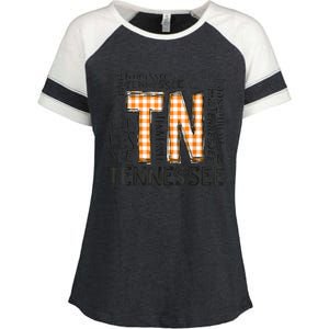 Tennessee State Flag Orange Plaid TN Enza Ladies Jersey Colorblock Tee