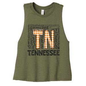 Tennessee State Flag Orange Plaid TN Women's Racerback Cropped Tank