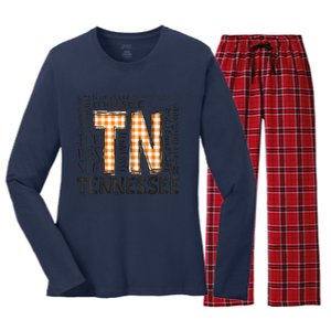 Tennessee State Flag Orange Plaid TN Women's Long Sleeve Flannel Pajama Set 