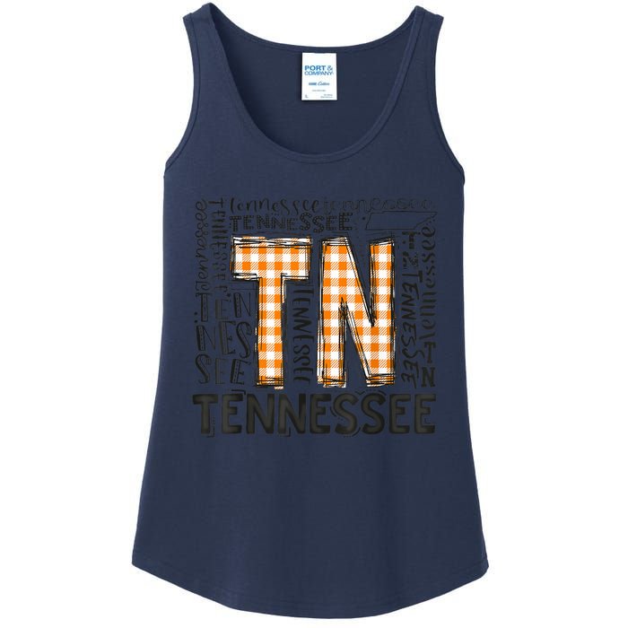 Tennessee State Flag Orange Plaid TN Ladies Essential Tank