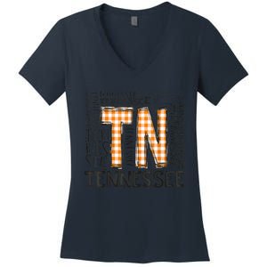 Tennessee State Flag Orange Plaid TN Women's V-Neck T-Shirt