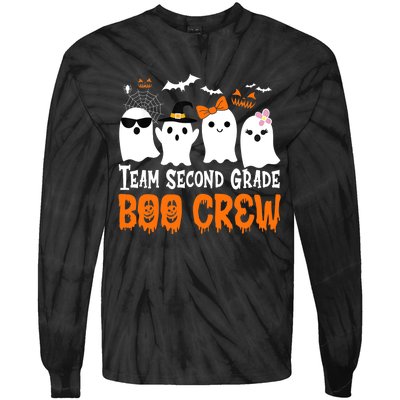 Team Second Grade Boo Crew Cute Ghost Halloween Teacher Tie-Dye Long Sleeve Shirt