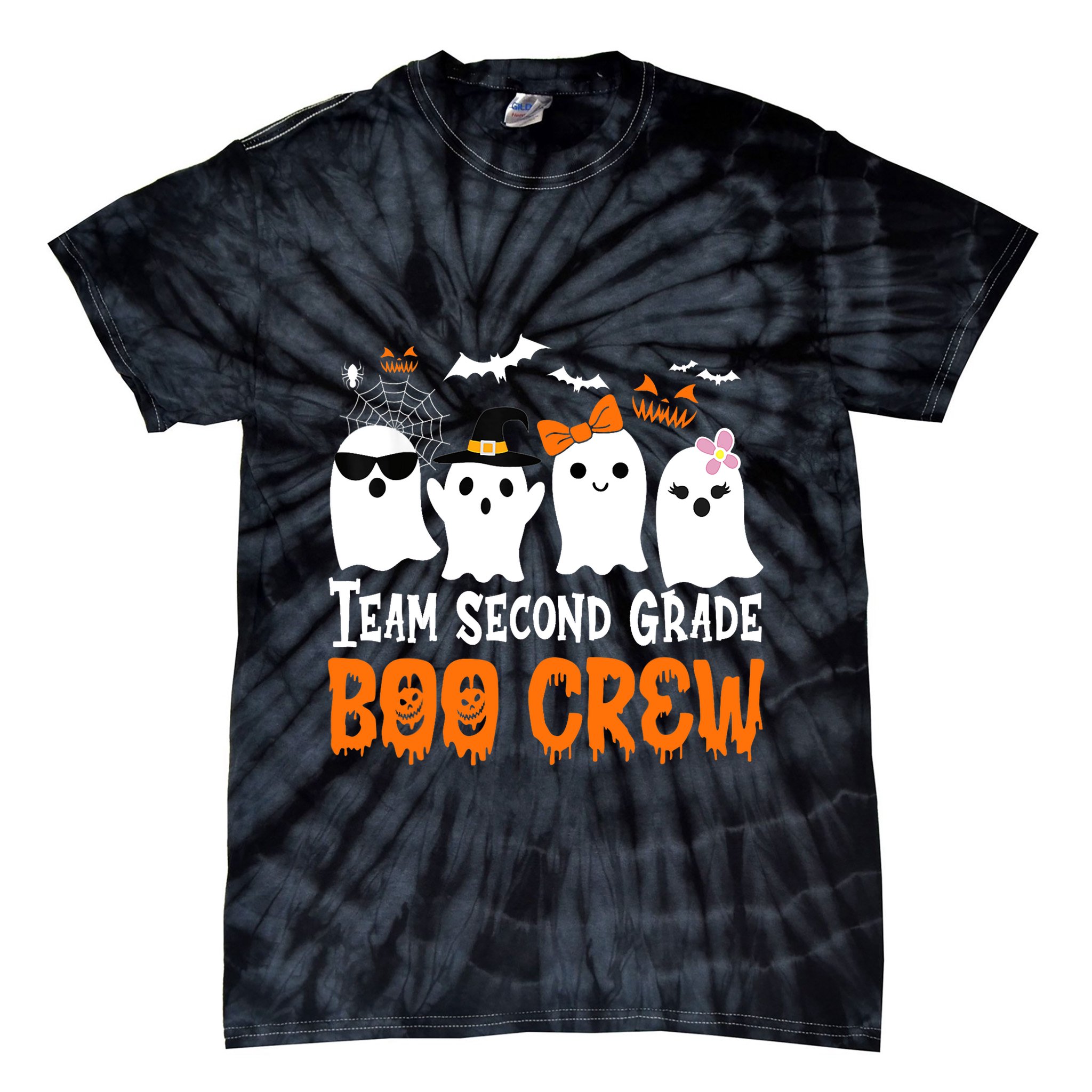Team Second Grade Boo Crew Cute Ghost Halloween Teacher Tie-Dye T-Shirt