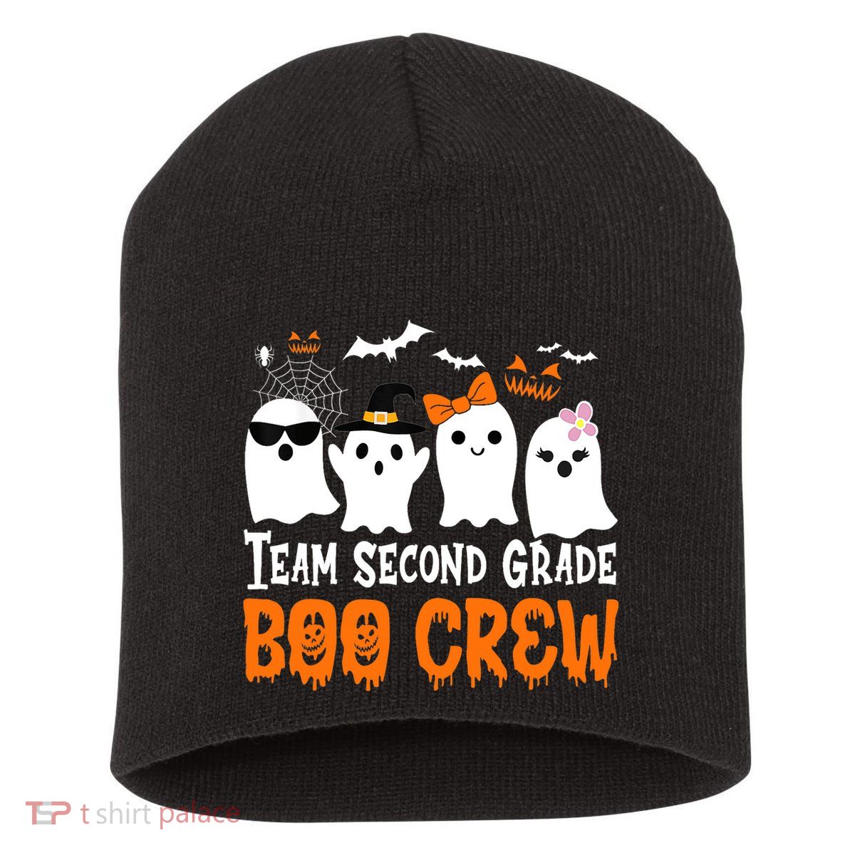 Team Second Grade Boo Crew Cute Ghost Halloween Teacher Short Acrylic Beanie