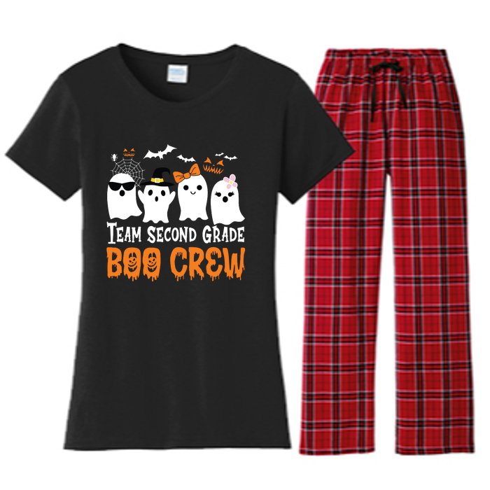 Team Second Grade Boo Crew Cute Ghost Halloween Teacher Kids Women's Flannel Pajama Set