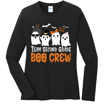 Team Second Grade Boo Crew Cute Ghost Halloween Teacher Kids Ladies Long Sleeve Shirt