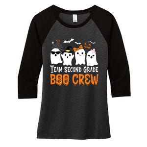 Team Second Grade Boo Crew Cute Ghost Halloween Teacher Kids Women's Tri-Blend 3/4-Sleeve Raglan Shirt