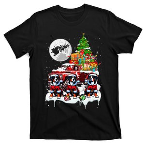 Three Santa Greater Swiss Mountains Pickup Truck Xmas Tree T-Shirt