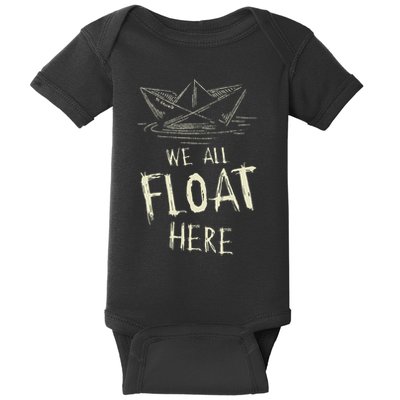 The Ss Georgie Paper Boat We All Float Here Quote Baby Bodysuit
