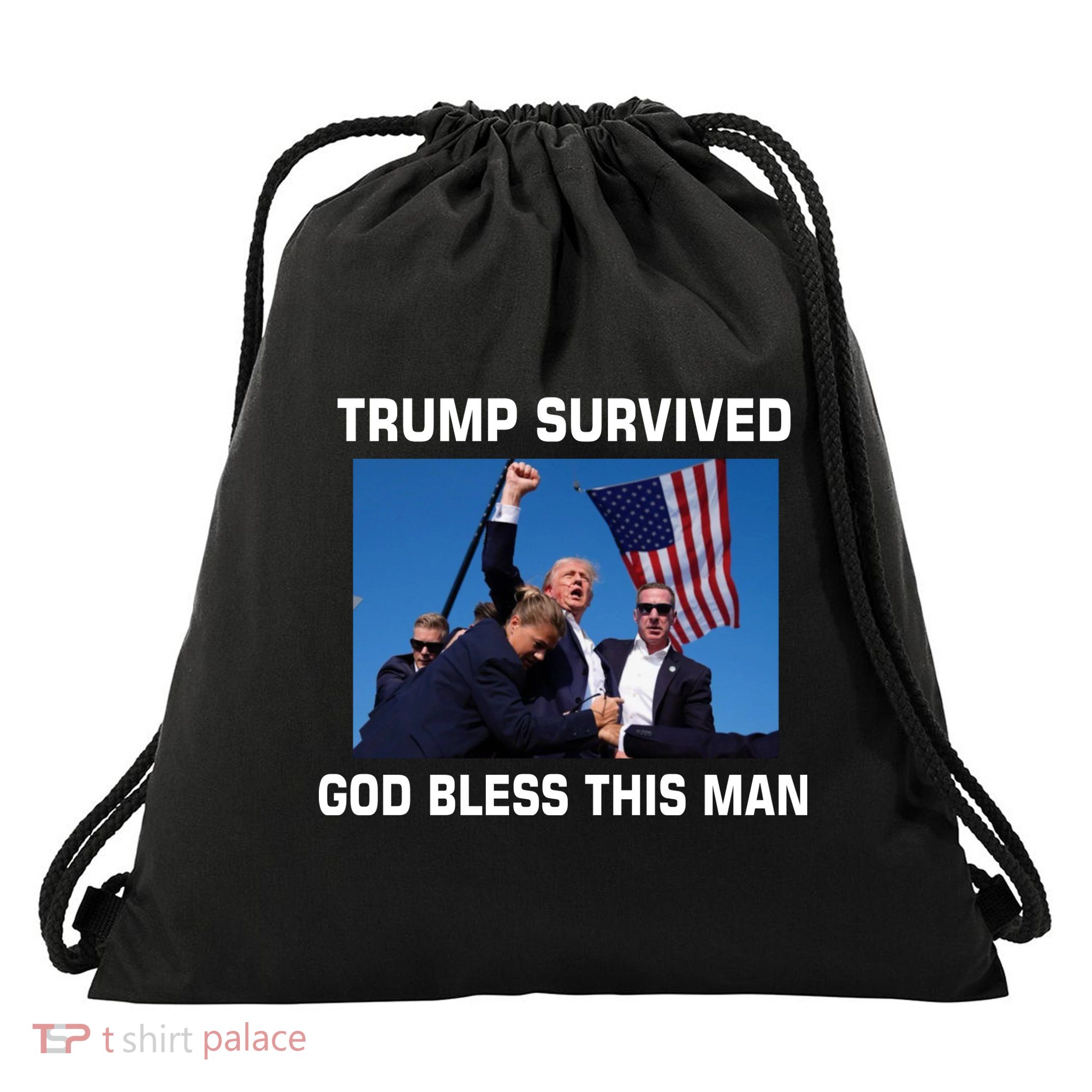 Trump Survived God Bless This Man Gun Shot Pennsylvania Rally Drawstring Bag