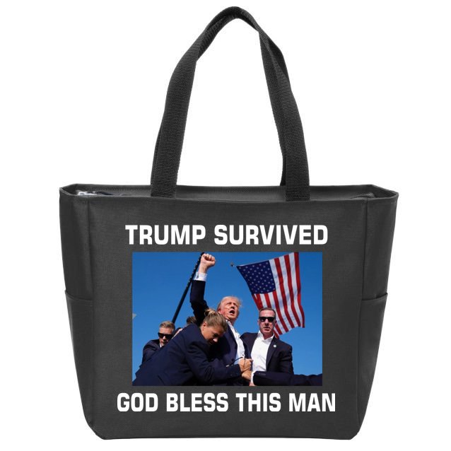 Trump Survived God Bless This Man Gun Shot Pennsylvania Rally Zip Tote Bag