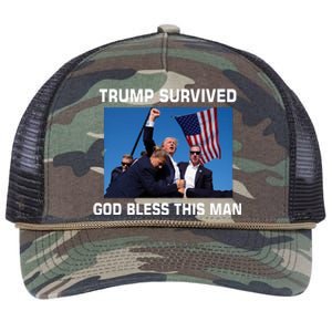 Trump Survived God Bless This Man Gun Shot Pennsylvania Rally Retro Rope Trucker Hat Cap