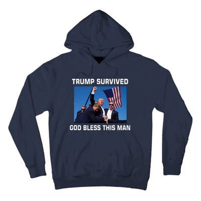 Trump Survived God Bless This Man Gun Shot Pennsylvania Rally Tall Hoodie