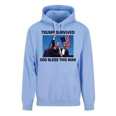 Trump Survived God Bless This Man Gun Shot Pennsylvania Rally Unisex Surf Hoodie