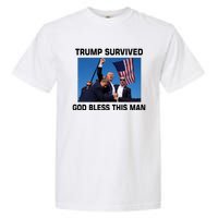 Trump Survived God Bless This Man Gun Shot Pennsylvania Rally Garment-Dyed Heavyweight T-Shirt