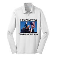 Trump Survived God Bless This Man Gun Shot Pennsylvania Rally Silk Touch Performance Long Sleeve Polo