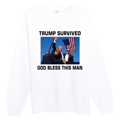 Trump Survived God Bless This Man Gun Shot Pennsylvania Rally Premium Crewneck Sweatshirt