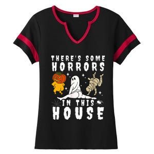 There's Some Horrors In This House Ghost Pumpkin Halloween Ladies Halftime Notch Neck Tee