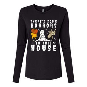 There's Some Horrors In This House Ghost Pumpkin Halloween Womens Cotton Relaxed Long Sleeve T-Shirt