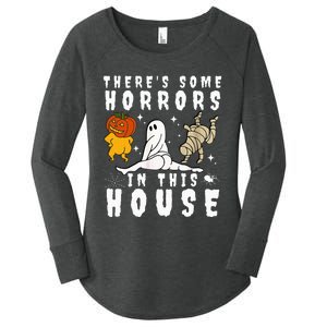 There's Some Horrors In This House Ghost Pumpkin Halloween Women's Perfect Tri Tunic Long Sleeve Shirt