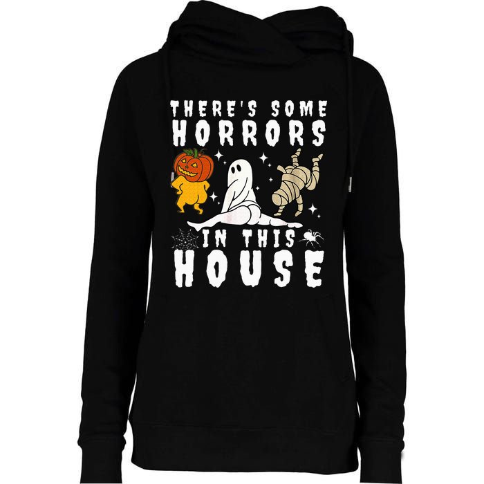 There's Some Horrors In This House Ghost Pumpkin Halloween Womens Funnel Neck Pullover Hood