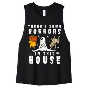 There's Some Horrors In This House Ghost Pumpkin Halloween Women's Racerback Cropped Tank