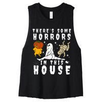 There's Some Horrors In This House Ghost Pumpkin Halloween Women's Racerback Cropped Tank