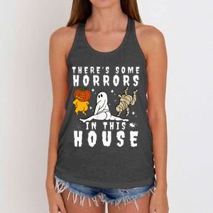 There's Some Horrors In This House Ghost Pumpkin Halloween Women's Knotted Racerback Tank