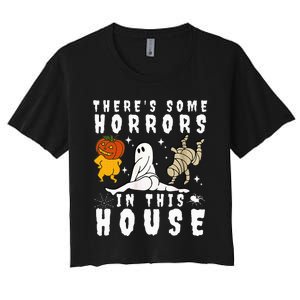 There's Some Horrors In This House Ghost Pumpkin Halloween Women's Crop Top Tee