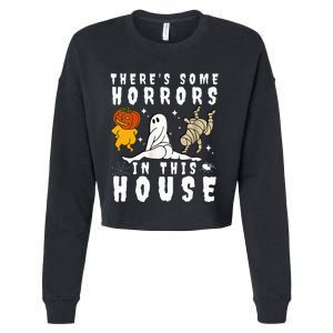 There's Some Horrors In This House Ghost Pumpkin Halloween Cropped Pullover Crew