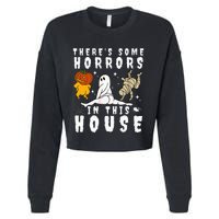 There's Some Horrors In This House Ghost Pumpkin Halloween Cropped Pullover Crew