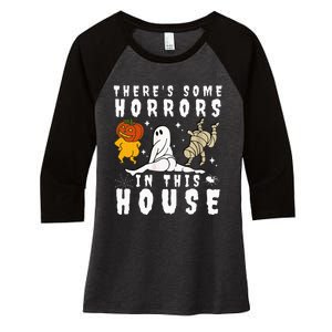 There's Some Horrors In This House Ghost Pumpkin Halloween Women's Tri-Blend 3/4-Sleeve Raglan Shirt