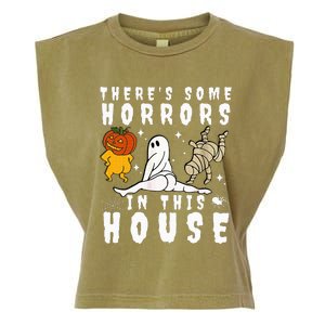 There's Some Horrors In This House Ghost Pumpkin Halloween Garment-Dyed Women's Muscle Tee