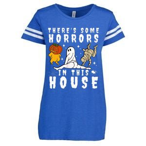 There's Some Horrors In This House Ghost Pumpkin Halloween Enza Ladies Jersey Football T-Shirt