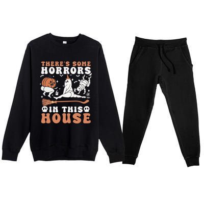 Theres Some Horrors In This House Halloween Ghost Pumpkin Gift Premium Crewneck Sweatsuit Set