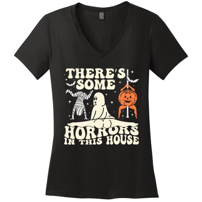 There's Some Horrors In This House Ghost Halloween Women's V-Neck T-Shirt