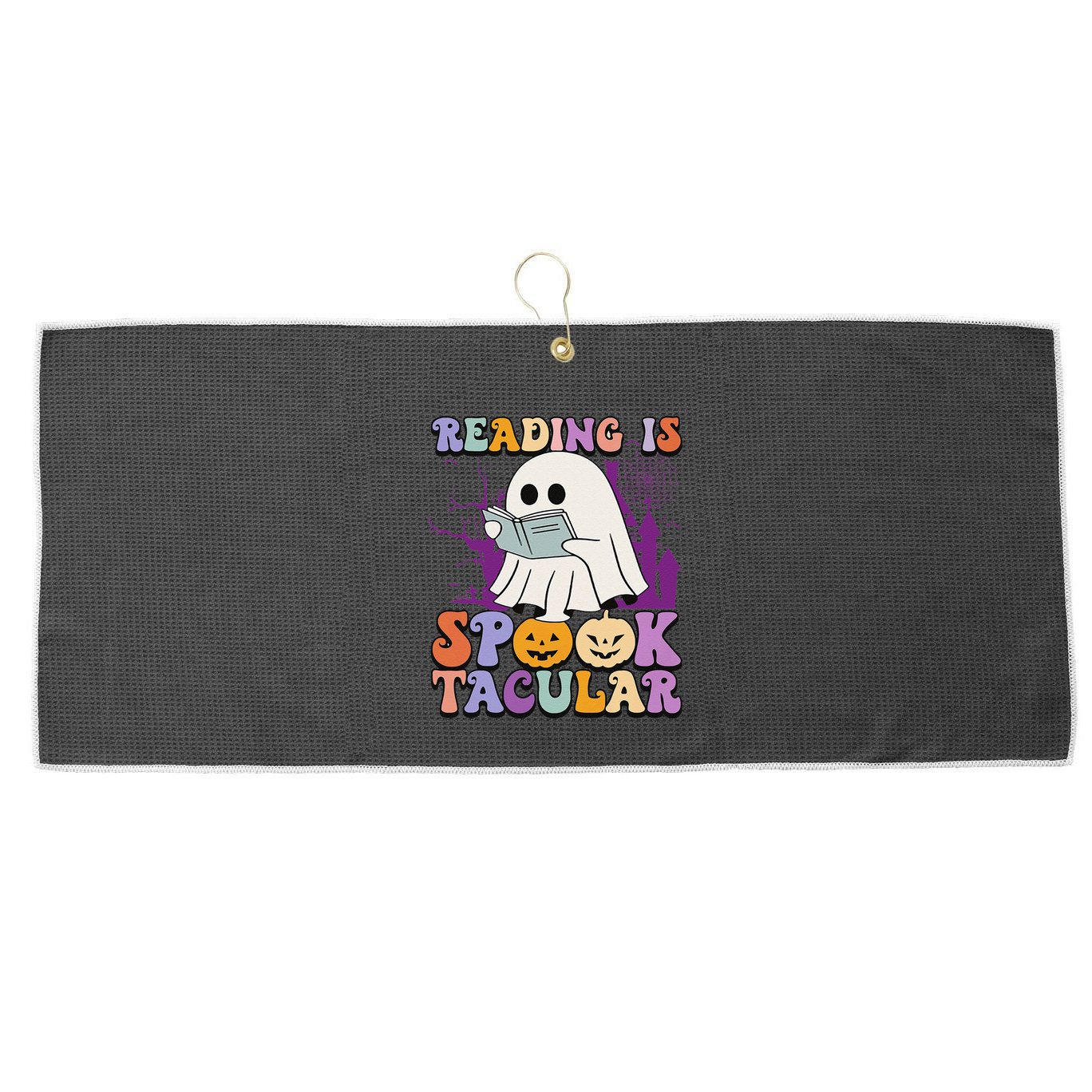 Teachers Students Halloween Reading Is Spook Tacular Large Microfiber Waffle Golf Towel