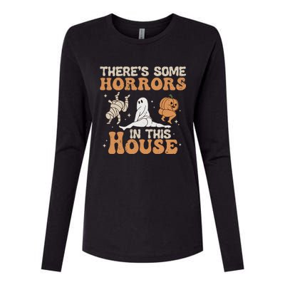 Theres Some Horrors In This House Halloween Pumpkin Ghost Womens Cotton Relaxed Long Sleeve T-Shirt