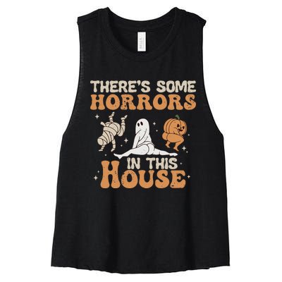 Theres Some Horrors In This House Halloween Pumpkin Ghost Women's Racerback Cropped Tank