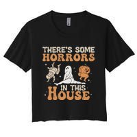 Theres Some Horrors In This House Halloween Pumpkin Ghost Women's Crop Top Tee