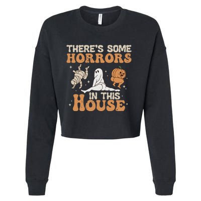 Theres Some Horrors In This House Halloween Pumpkin Ghost Cropped Pullover Crew