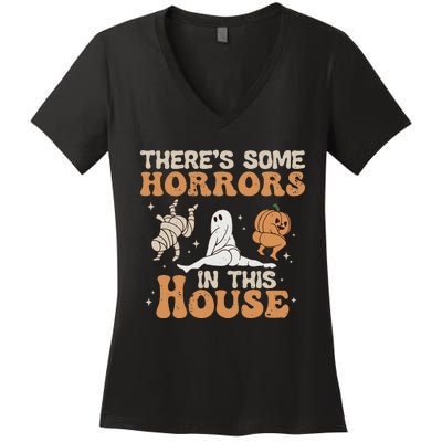 Theres Some Horrors In This House Halloween Pumpkin Ghost Women's V-Neck T-Shirt