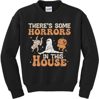 Theres Some Horrors In This House Halloween Pumpkin Ghost Kids Sweatshirt