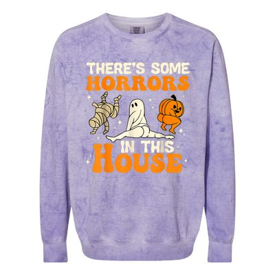 ThereS Some Horrors In This House Ghost Pumpkin Halloween Colorblast Crewneck Sweatshirt