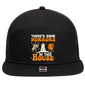 ThereS Some Horrors In This House Ghost Pumpkin Halloween 7 Panel Mesh Trucker Snapback Hat